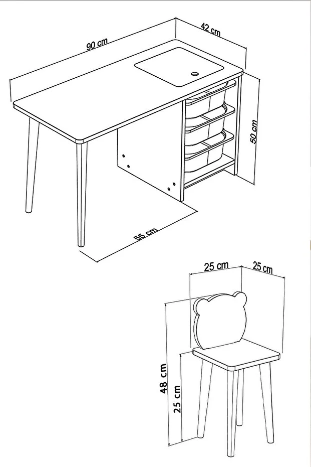 Soho - Çocuk Çalışma Masası Oyun Ve Etkinlik Masası Beyaz Sepetli